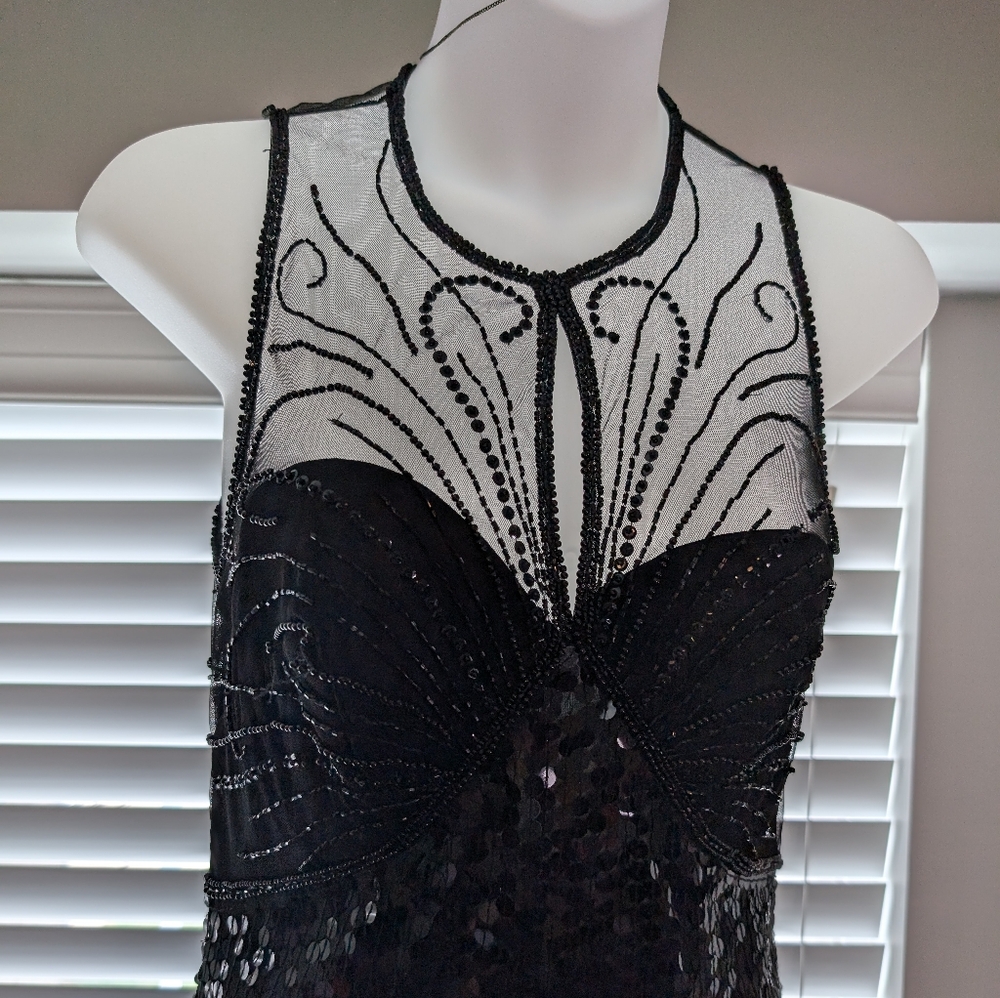 RARE NITELINE Della Roufogali Black Beaded Sequin Maxi/Midi Dress Vintage Size 4 - Picture 13 of 16